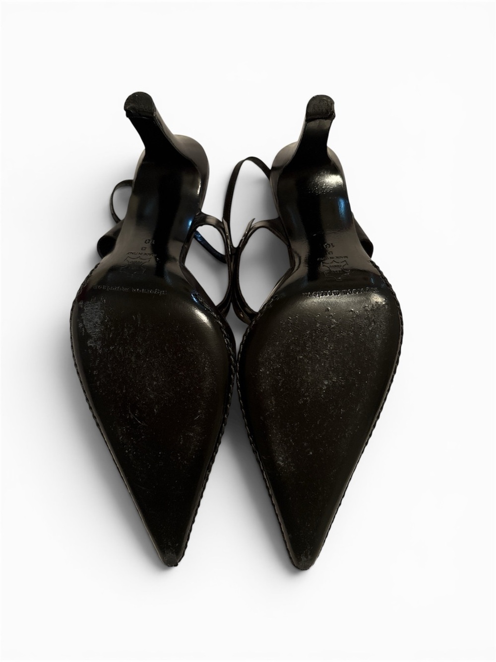 Sigerson Morrison Black Pointed T-Strap Heels with Stud Detail Size 10  Leather - Picture 3 of 9